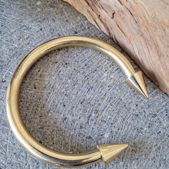 Men's brass silver plated heavy spike cuff bangle - Picture 7 of 9